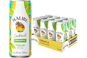 Malibu Sparkling Rum Cocktail - Coconut & Pineapple Flavour Pre-Mixed Cans - Refreshing Ready to Drink - Case of 12 x 250ml
