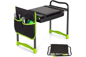 Todeco Banc Agenouilloir de Jardin, Repose Genoux avec 2 Types de Coussins et Sac à Outils, Genouillère et siège de Jardin Pliable, Tapis de Pelouse et Coussinets Doux pour Genoux de Jardinage
