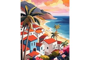 NEWENMO Rosa Himmel Malen Nach Zahlen Erwachsene Set,Haus mit Meerblick Paint by Numbers Adult,Palme Malen Nach Zahlen Kit,Einfaches DIY Handgemalt Ölgemälde,für Anfänger Home Dekoration 40x50cm