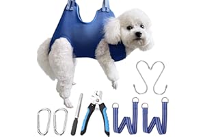 OVTEXZOG Dog Grooming Hammock Harness, Dog Sling for Nail Clipping/Trimming,Pet Grooming Restraint Bag with Nail Clippers Trimmer,Dog Grooming Supplies Kit for Claw Care (Small 30LB Max/Blue)