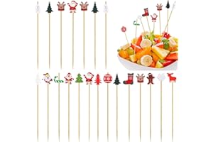 Forreen 200 Pezzo Bastoncini da Cocktail con Modelli Natalizi,12cm Stuzzicadenti in Legno per Frutta, Stuzzicadenti Natalizi per Antipasti Frutta Dessert Forniture per Natale Feste