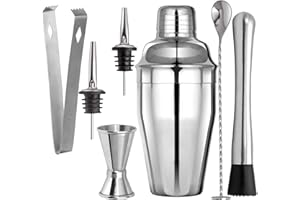 IBEX MILANO Ibex Shaker Cocktail Set en acier inoxydable SUS304-7 pièces Kit Barman avec becs, mesure, cuillère, pilon, pince à glace et recette