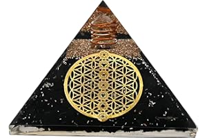 AMAZING GEMSTONE Grande pyramide d'orgone | Cristal de pyramide de shungite | Chakra Fleur de Vie Orgonite Pyramide | Guérison par l'énergie positive des pyramides d'organes