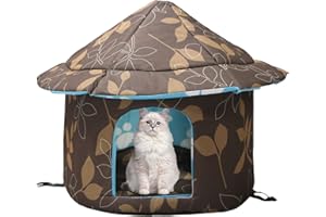 Vinnypet Katzenhaus Für Draußen Winterfest Wasserdicht Wetterfestes Und Warm Wetterfester Faltbare Pet Tierheim Für Katzen Mit Abnehmbarem Kissen 45x41cm (Braun)