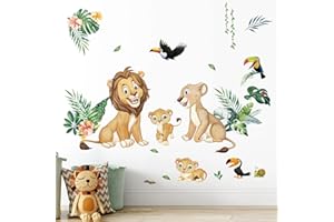 decalmile Adesivi Murali Animali della Giungla Leone Adesivi da Parete Leone Animali Safari Decorazione Murale Bambini Camera da Letto Asilo Nido