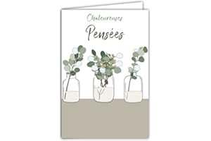 AFIE 69-8047 Carte Chaleureuses Pensées Courage Soutien épreuves Moments Difficiles Deuil Condoléances Rétablissement Illustration Eucalyptus avec Enveloppe Format 12x17,5cm Papier 300gr Fabriqué en France