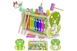 Achiyway Montessori Wooden Toy 7-in-1,Toddler Hammering & Pounding Toy, Educational Game with Xylophone, Maze, Puzzle, Clock, Magnetic Fishing ,Musical Toy Gift for 2-5 Years Old Boys and Girls