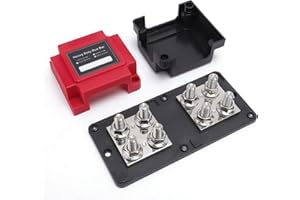 WODHMIEY 8 distributori di corrente M8, busbar, 12 V, 24 V, 48 V, DC 400 A, per auto, barca, camion, impianto solare con coperchio rosso e nero