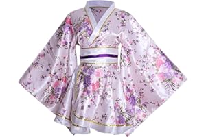 GENERIC Women's Sexy Short Kimono Costume Adult Japanese Geisha Yukata Prints Gown Fancy Dress with Obi Belt