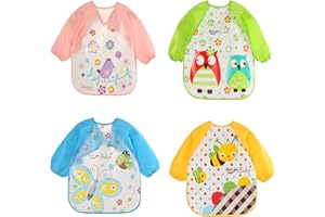 ElecMotive 4-Pack Bavoir Etanche à Manchs Longues Tablier d'Alimentation Peinture pour Les Enfants de 6 Mois à 3 Ans