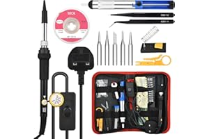 AUOKAI Soldador Estaño, 80W Temperatura Ajustable 180-480°C,Soldador De Estaño Con Interruptor Y Pantalla Lcd, 5 Pcs Puntas Diferentes, Soporte, Alambre De Soldadura Para El Uso Diversamente Reparado