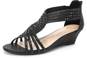 DREAM PAIRS Women's Wedge Sandals Comfortable Open Toe Rhinestone Shoes for Party, Wedding, and Fashion Dress