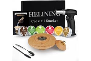 HELINING Cocktail Smoker Kit, Cocktail Smoker Set with 6 Wood Chips, Smoky Wine Whiskey Cocktails, Wooden Chips Smoker Set, Suitable for Bars, Night Clubs, Home, Also as a Gift for Christmas and Father's Day