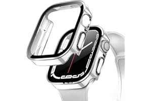 Miimall Etui kompatybilne z Apple Watch SE Series 6/5/4 44 mm, twarda obudowa z poliwęglanu z prostą krawędzią, kompleksowa ochrona, etui ze szkła hartowanego do iWatch 44 mm (białe + srebrne)