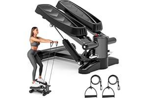 BUBBACARE Stepper, Tohoyard Mini Stepper für Zuhause 150kg mit Widerstandsbändern, LCD Display, Großen Pedalen, Stepper Hometrainer für Anfänger & Fortgeschrittene, Fitnessgeräte für Zuhause, Schwarz