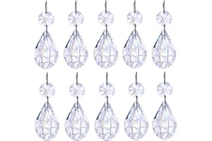 H&D HYALINE & DORA Hanging Glass Prism Parts with Silver Circle,Crystal Suncatcher for Christmas Tree Decoration, Chandelier, Art Projects, Pack of 10 (water drop shape)