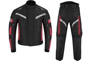 REXTEK Motorbike Suit 2 Piece Suit Rider Bike Motorcycle Motorbike Waterproof Suit Jacket with Trouser CE Armoured (Red, L)