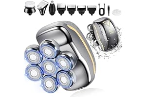SYNRROE Rasoir Electriques Hommes, 5 in 1 Rasoirs Rotatives, 7D Rasoir Tete Chauve Homme IPX6 Étanche Rechargeable Sec et humide Rasoir Ensemble avec Écran LED et Brosse pour Le Visage Tondeuse à nez
