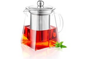 MS WGO Handmade Glass Teapot with Infuser 350ml/11.83oz, Square Shape Infuser Tea Pot, Heat-Resistant Borosilicate Glass Teapot with Strainer