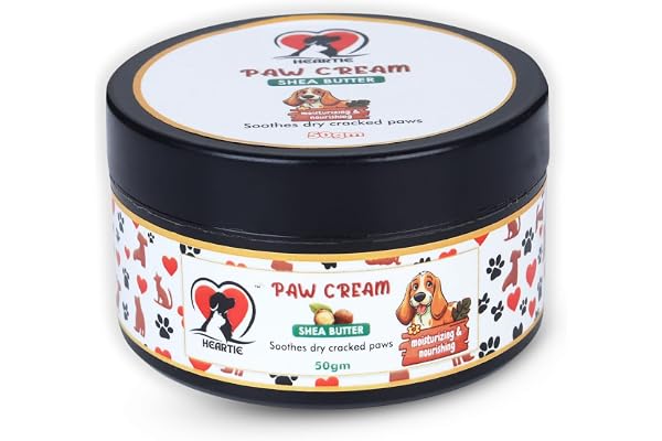 HEARTIE Paw Cream for Dogs & Cats Dogs Paw Cream with Soothing Formula of Shea Butter, Almond, Flaxseed Oil for Cracked Paw and Elbows of Dogs and Cats Cat Paw Cream for Soft, Protected Pads 50gm