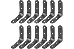 HO2NLE 12 PCS Black Shelf Brackets: L Brackets for Shelves, 80mm Right Angle, Heavy Duty, Wall Mounted