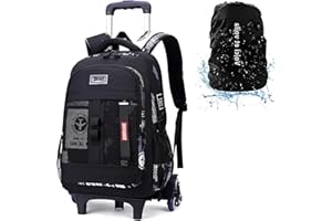 Voici et Voila Mochilas Escolares con Ruedas Carro Mochilas Infantils Niños Bolsas Escolares 6 Ruedas Trolley Bag Mochila Juvenil Chico Negro Aviones 33x21x52cm