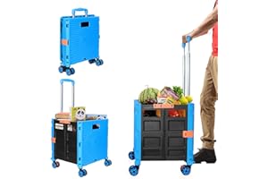 LEXONELEC Carro de la Compra Plegable, Carro de la Compra Plegable de plástico, Carro de Transporte, hasta 50 kg, Cesta de la Compra con Tapa, asa de Aluminio, con silenciador Universal 8 Ruedas (Blue)