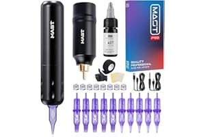 MKD Compatible Mast Wireless Tattoo Machine Kit Rotary Tattoo Pen Motor Gun Wireless Battery Tattoo Power Supply RCA Connect Tattoo Needles Cartridges for Tattoo Beginners & practice