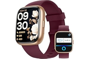 KALINCO Reloj Inteligente Mujer Hombre con Alexa, IP68 Smartwatch Deportivo Recibir Whatsapp y Llamadas, Podómetro Monitor Estrés, Sueño y Ritmo Cardíaco Drenaje de Agua Reloj Mujer Android iOS