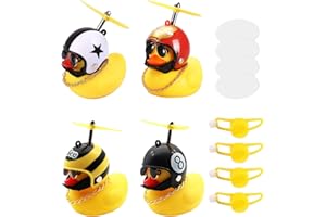 HESUSUSI Paperelle Di Gomma Per Auto 4 Pezzi decorazioni macchina Ornamenti di Auto di Anatra di Gomma Gialla Giocattolo Con casco a elica e cinturino di fissaggio per Decorare Biciclette moto