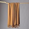 CUDDLE DREAMS Premium Cashmere Throw Blanket with Fringe, Luxuriously Soft (Camel)