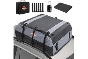 GEARCELL Car Roof Bag, 21 Cubic Feet Large Roofing Cargo Carrier Bags Waterproof Storage Box All Cars with/Without Racks Includes Anti-Slip Mat Combination Lock 6 Door Hooks