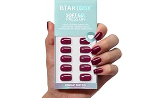 BTArtbox False Nails Short - Plum Red Squoval Press On Nails with Glue for Women, Opaque Soft Gel Stick On Nails in 15 Sizes - 30 Fake Nail Kit, Blackberry