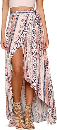 GORGLITTER Damen Maxirock Mit Blumenmuster - Eleganter A-Linie Rock Mit Schlitz