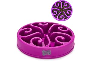 NICE PAWS Comedero Perro Antivoracidad - Comedero Gato antivoracidad - Comedero Interactivo para una alimentación más Lenta - Antideslizante - Materiales Grado alimentario sin BPA - (S, Morado)