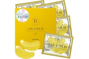 BLOOMORA 24K Gold Parches Ojos Bolsas y Ojeras (30 Pares) | Eye Patches Con Niacinamida y Ácido Hialurónico | Eye Mask | Parches Ojeras y Bolsas | Eliminar Bolsas de Ojos