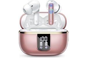 OWMSIC Auriculares Inalámbricos Bluetooth, Cascos Inalámbricos Bluetooth 5.4 HiFi Estéreo con HD ENC Mic, 38 Horas Auriculares Inalambricos con LED Pantalla,IPX7 Headphones Compatible iOS y Android. Oro rosa