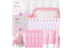 LAIKOU Sakura zestaw kremu przeciwsłonecznego do twarzy i ciała, 16 sztuk, ochrona przed słońcem, rozmiar podróżny, z filtrem przeciwsłonecznym SPF50, żelem przeciwsłonecznym, balsamem do ust, Essence