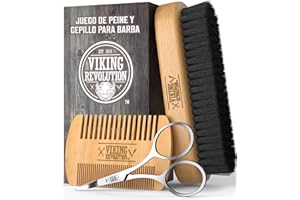 Viking Revolution - Set de Cepillo y Peine para Barba - Regalos Hombre - Cerdas de Jabalí Naturales y Peine de Madera de Doble Acción, Incluye Bolsa de Viaje - Regalos Originales Para Hombre