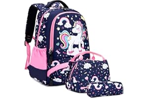 Kimwadalh Mochilas Unicornio Mochila Infantiles Niñas Set de Mochila Escolar Primaria Niñas Bolsa de Escolar para Niños Mochilas Unicornio para Niñas