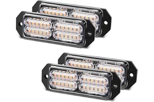 OPP ULITE 4PCS 24-LED Emergency Strobe Lights, Amber Hazard Beacon Warning Signal Lights, Flashing Work Light Bar for Car Vehicle Truck Trailer Caravan Boat Van