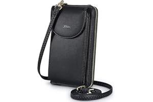 S-ZONE Damska torba na ramię ze skóry PU z blokadą RFID, portfel z przegródkami na karty, regulowany, odpinany pasek na ramię, pasuje do telefonu komórkowego poniżej 6,5"