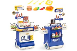 FEGALOP Set di giocattoli per barbecue per bambini, set di giocattoli da cucina, set da gioco realistico con accessori da cucina, giocattolo da taglio, effetti sonori per bambini, set da cucina per bambini