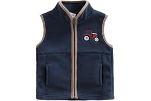 BeliBacca Toddler Baby Boy Autumn Fleece Vest Tractor Embroidered Stand Collar Zip Up Sleeveless Jacket Kids Winter Warm Outwear Coat