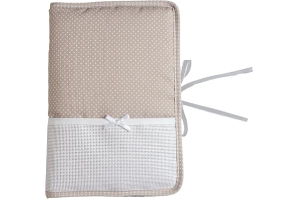 Filet - Protège Carnet de Santé à Broder en Coton, Ideal Pour Broderie au Point de Croix, À Personnaliser - Prénom, Motifs, Date de Naissance, Idée Cadeau de Naissance, Taupe