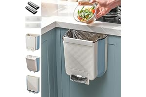 Ruucy Pattumiera Cucina, 11L Pieghevole Pattumiera da Appendere, Cestini Spazzatura Appendibile con Organizer per Sacco Spazzatur, Pattumiera Sospesa per Cucina, Bagno, Auto(Upgrade-Blu)