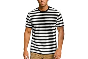 ZENGJO Mens Striped T-Shirt Basic Short Sleeve Cotton Spandex Crew Neck T Shirt Men