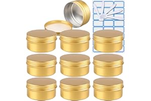 ZEOABSY 10 Piezas Tarros de Aluminio con Tapa Rosca 150ml, Oro Tarros de Aluminio Vacíos Redondo para Contenedor De Cosméticos Cremas Caja de almacenaje con 5 Espátula y 1 Etiqueta