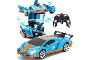 Eutionho 2.4G Remote Control Transforming Car, 2 in 1 Car Toys 360° Rotating RC Car Transforming Robot RC Racing Car Vehicle Toy with LED Light for Kids Birthday Children's Day（Blue Orange）