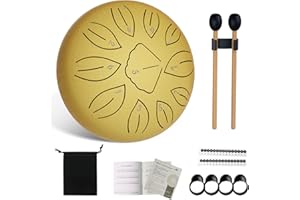 AEDCBAIDE Stalowy bęben językowy, 15 cm, 11 nut, bęben językowy, D-dur początkujący, stalowy instrument perkusyjny, stal z pałeczkami (złoty)